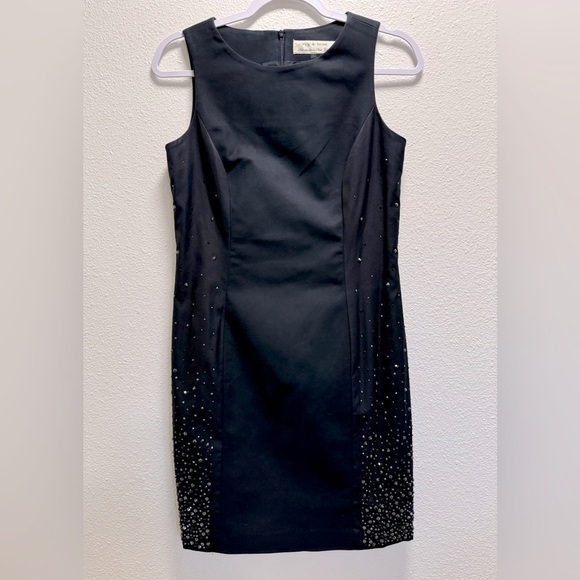 Rag & Bone Midi Dress Black Rhinestone Accents Back Zipper Stretch Black Size 6 - Picture 1 of 11